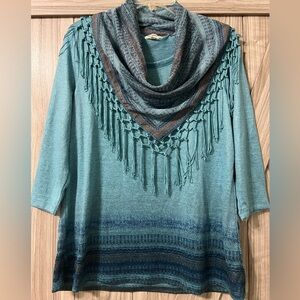ONE WORLD Turquoise Knit With Detachable Scarf SZ S NWOT